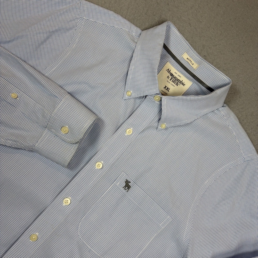 Abercrombie & Fitch Men's Long Sleeve Blue Checkered Muscle Shirt Size 2XL